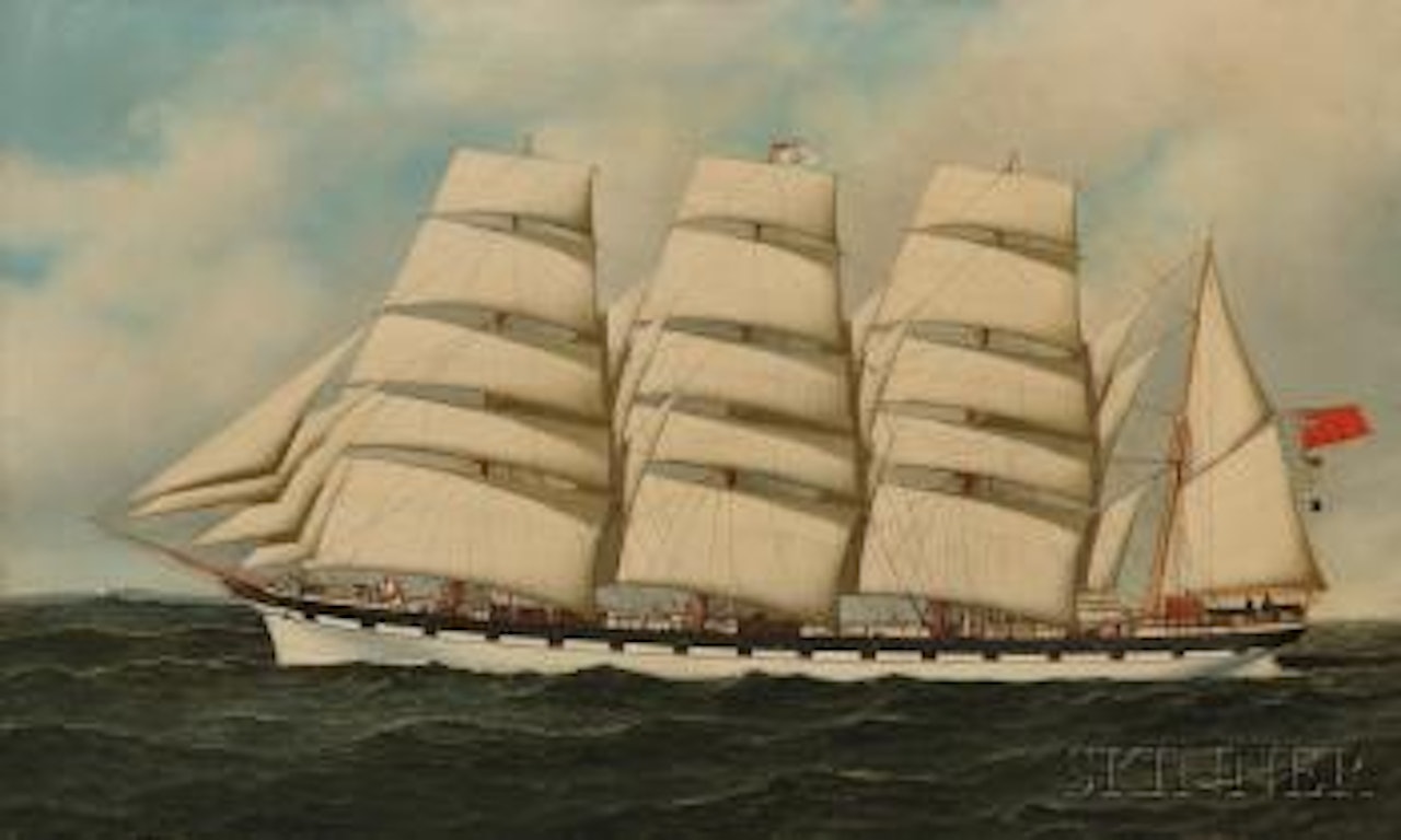 Portrait of the four-masted Scottish bark Strathgryfe by Antonio Jacobsen