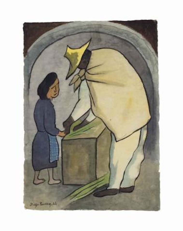 Vendedor con niña by Diego Rivera