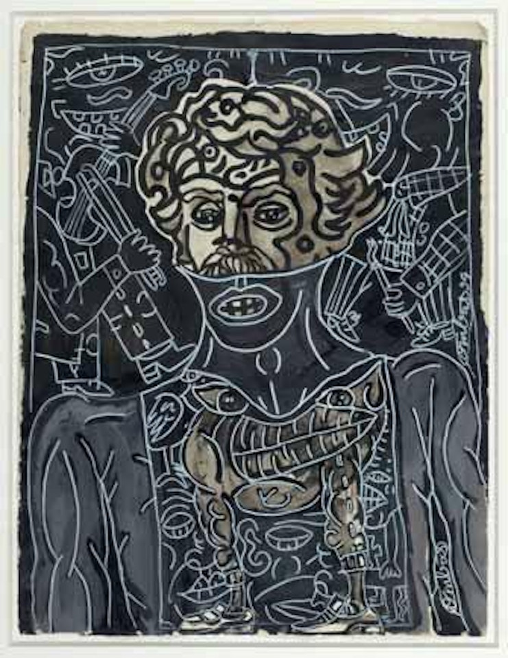 Chanteur sérieux avec accompagnateurs en derrière noiraud by Robert Combas