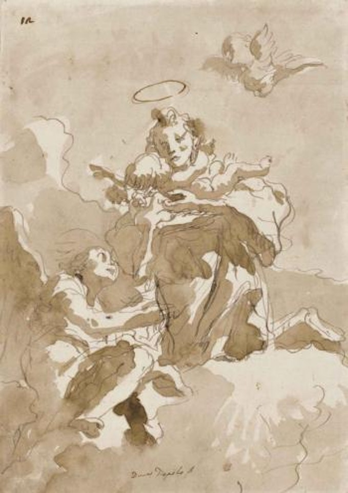 Saint Antoine portant le Christ enfant, un ange agenouillé à ses côtés by Giovanni Domenico Tiepolo