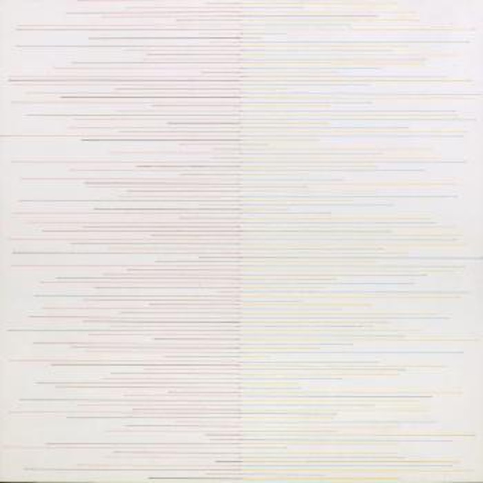 Straight Parallel Lines From The Center Of Random Lenght Left, Black And Red Right Yellow And Blue by Sol LeWitt