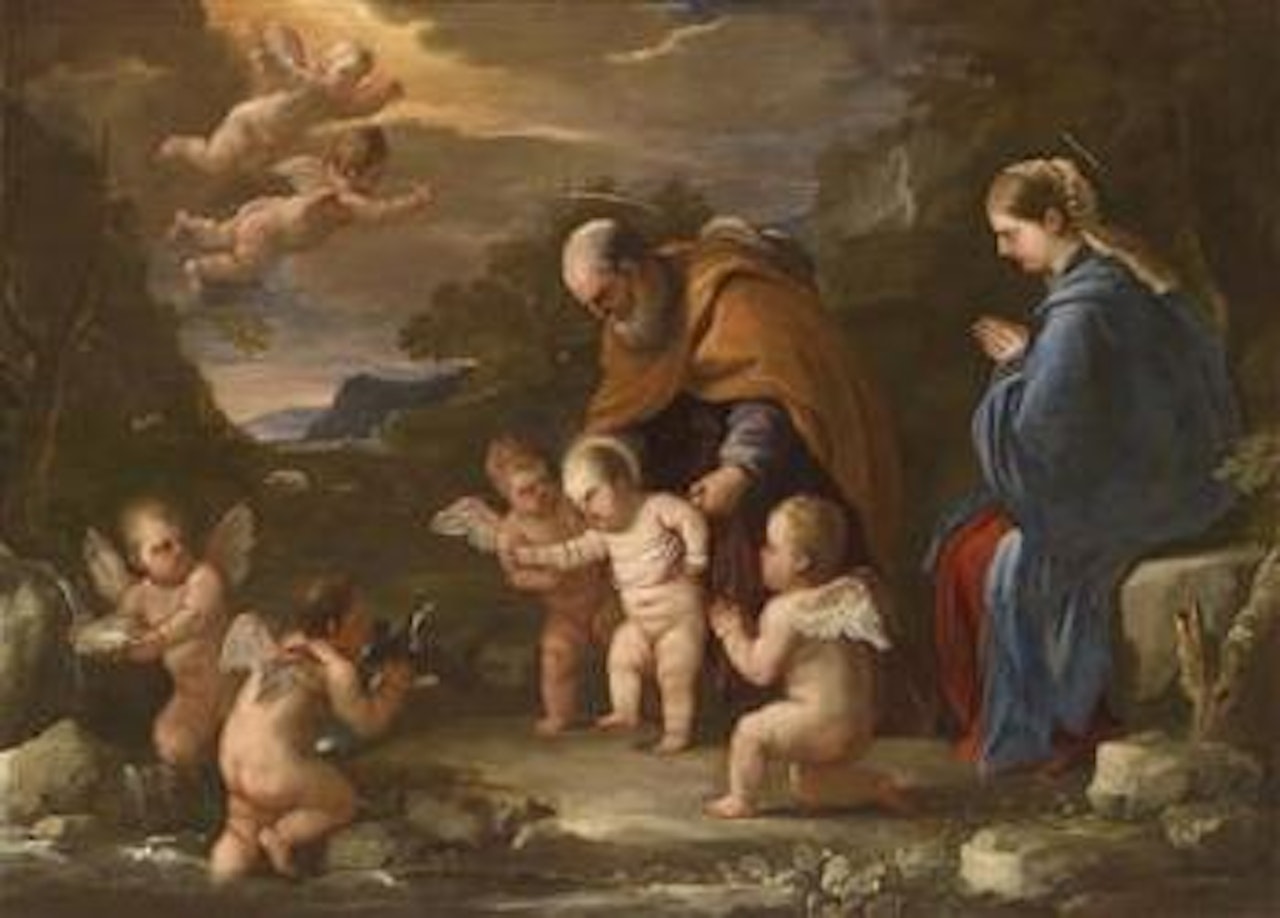 Rest on the Flight into Egypt with Putti by Circle of Luca Giordano