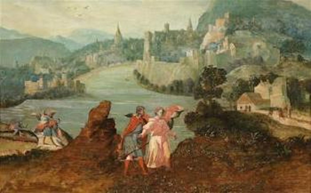 Vast landscape with Tobias and the angel by Flemish School