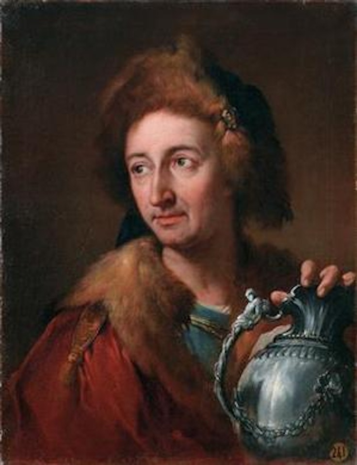 Portrait of a man with a fur cap and a jug by Venetian School