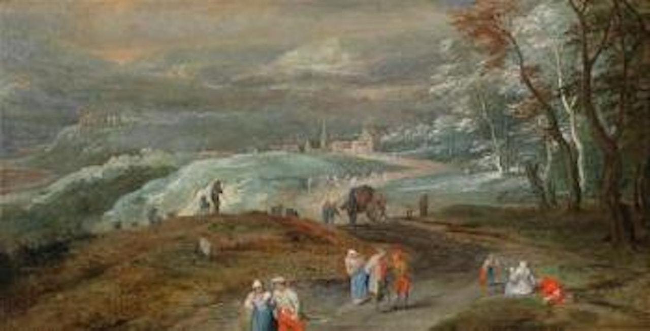 Wallonian hilly landscape with travellers by Jan Brueghel the Younger