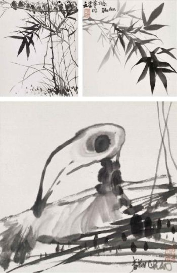Birds on Bamboo Branch; Bird on Nest; & Bamboo by Chao Chung-Hsiang (Zhao Chunxiang)