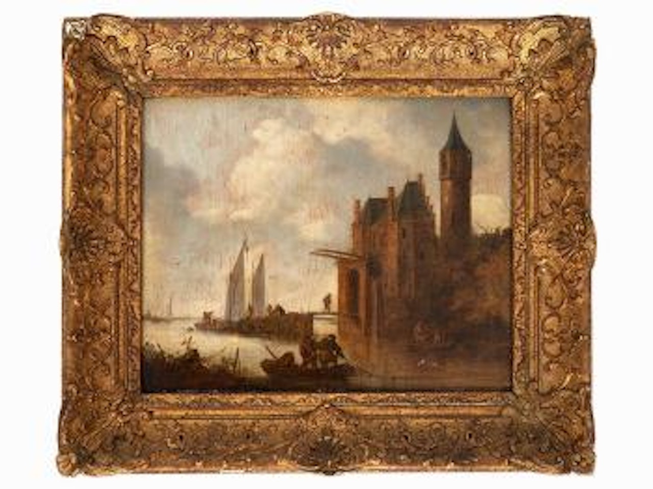 Barges Approaching a Village by Jan van Goyen