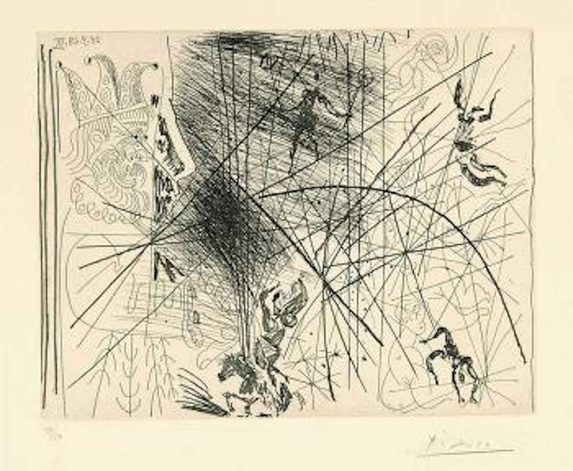 Vieux bouffon contemplant des acrobates I by Pablo Picasso