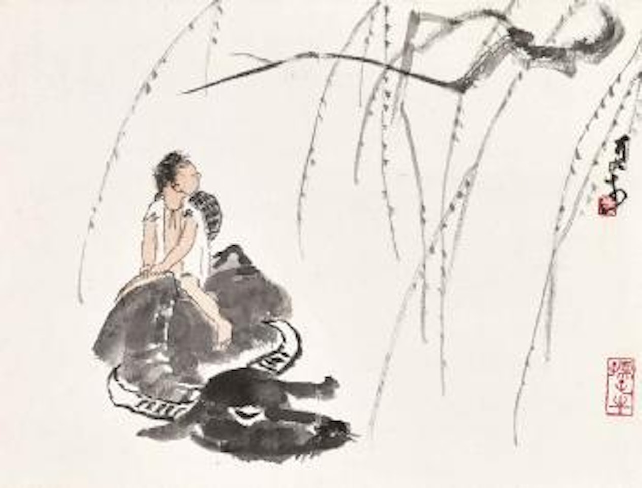 Boy Herding by Li Keran