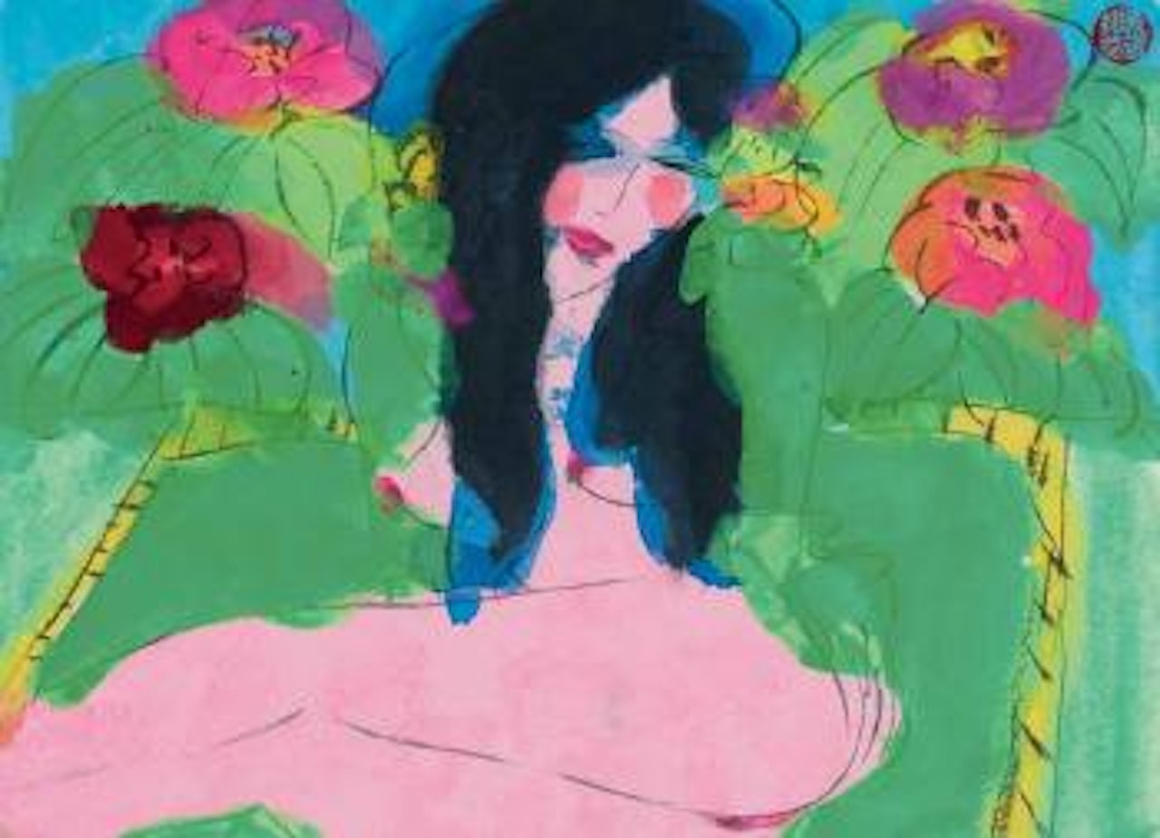 Beauty Among the Flowers 花叢裡的美女 by Walasse Ting