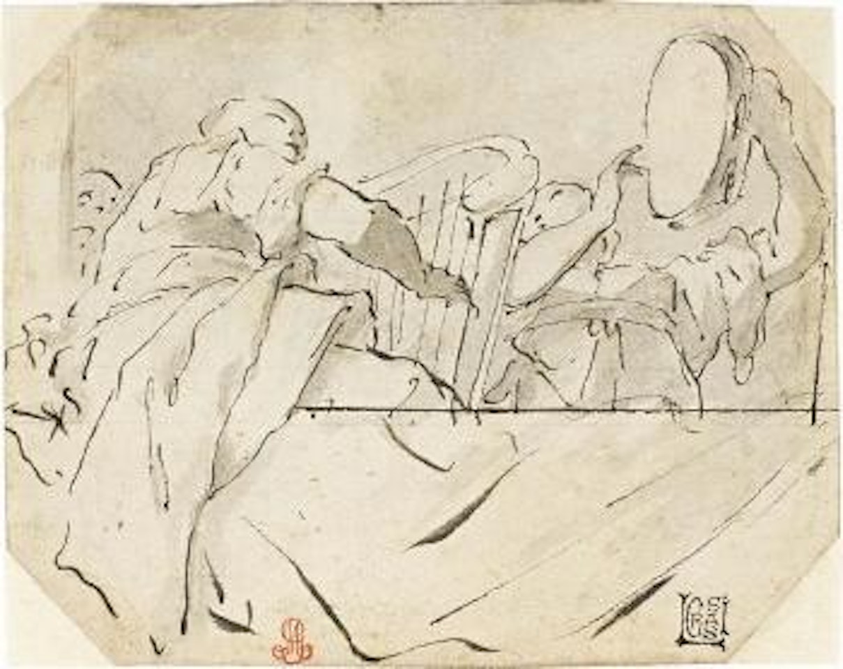 Due mezze figure di musicanti affacciate ad una balaustra by Giovanni Battista Tiepolo