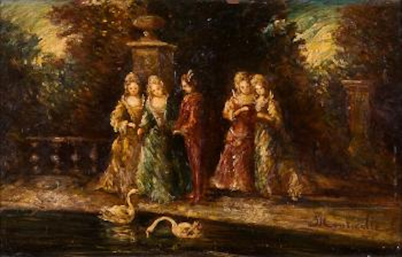 Passeggiata nella villa by Adolphe Monticelli