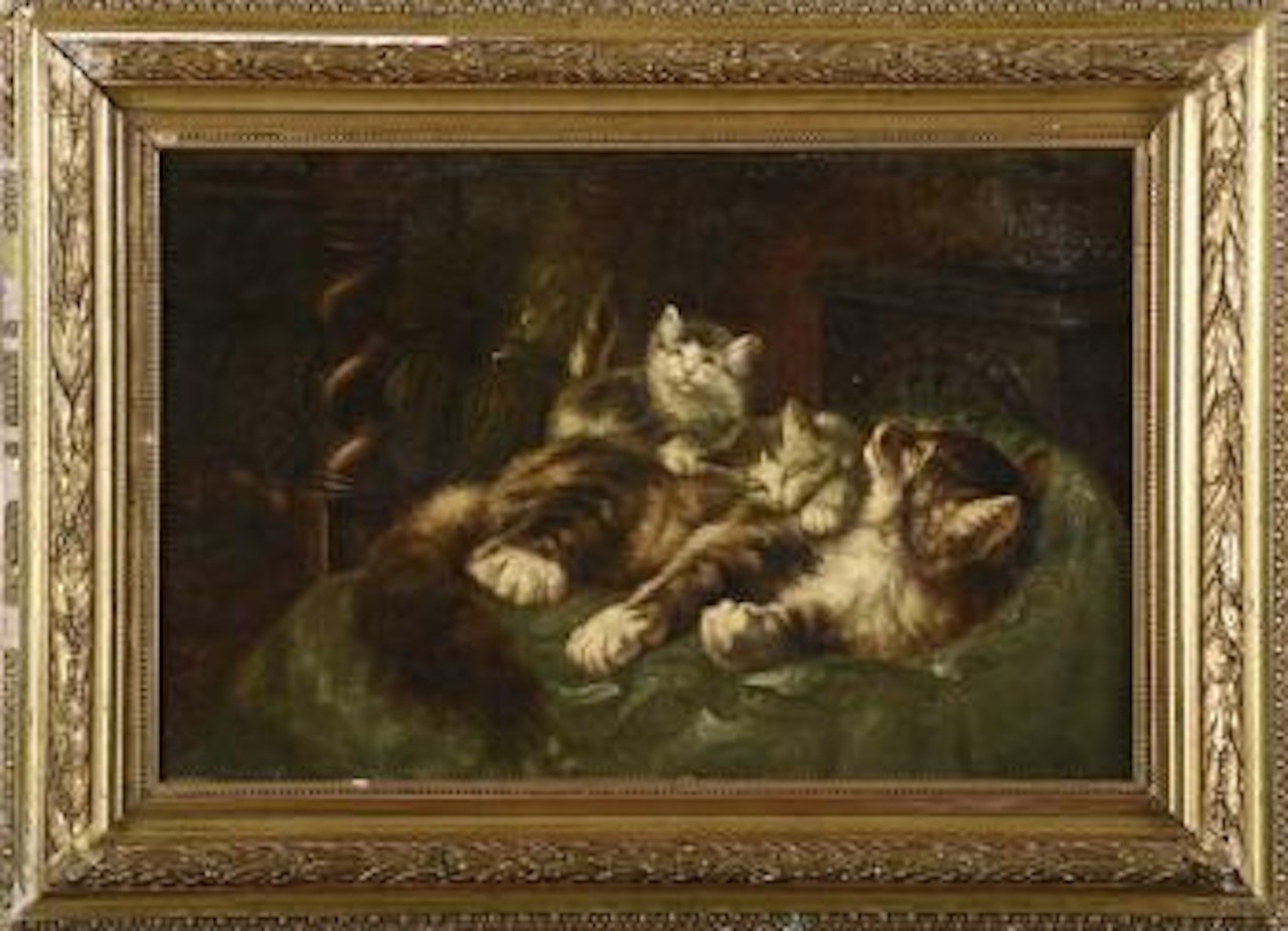 Chatte couchée avec ses petits by Henriette Ronner-Knip