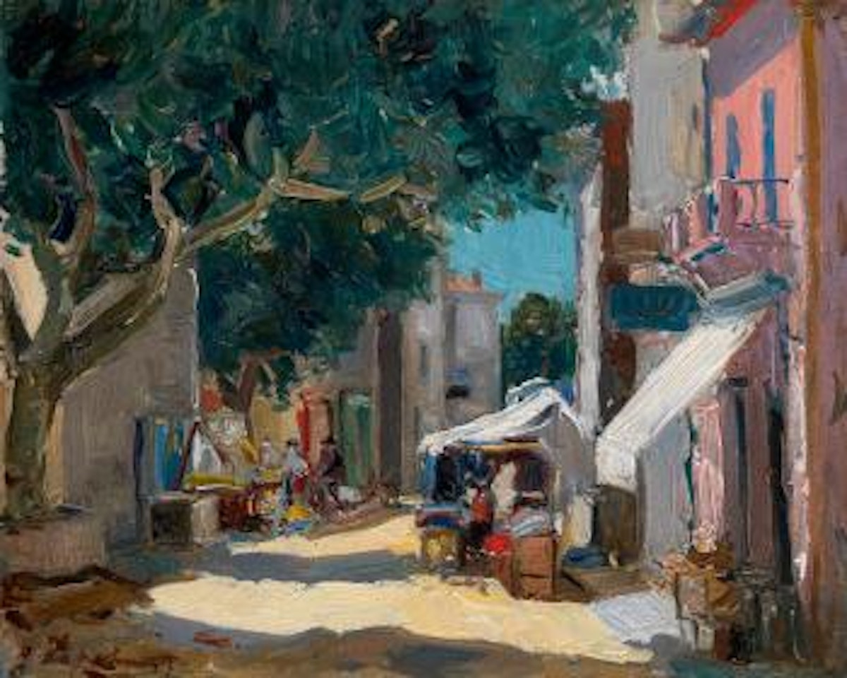Market Scene in Sainte-Maxime by Georgij Aleksandrovic Lapschin