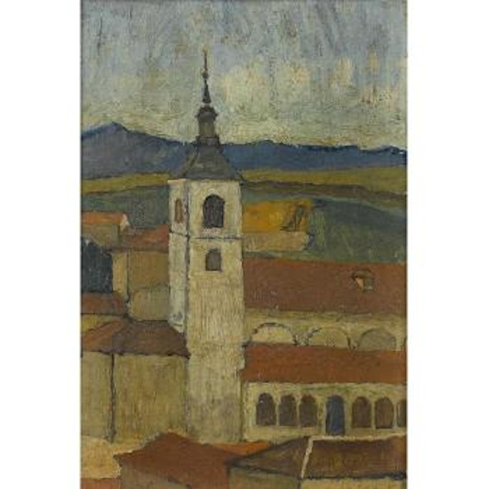 Landscape with tower by Euan Uglow