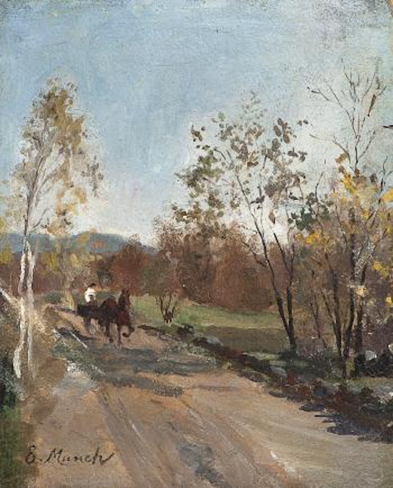 Hest og vogn på landevei by Edvard Munch