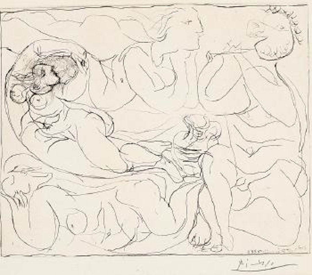 Flûtiste et trois femmes nues by Pablo Picasso