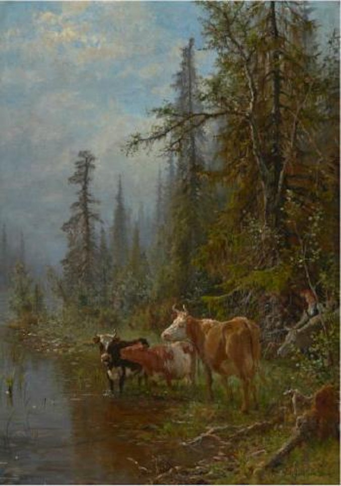 Buskap ved vanningssted by Anders Monsen Askevold