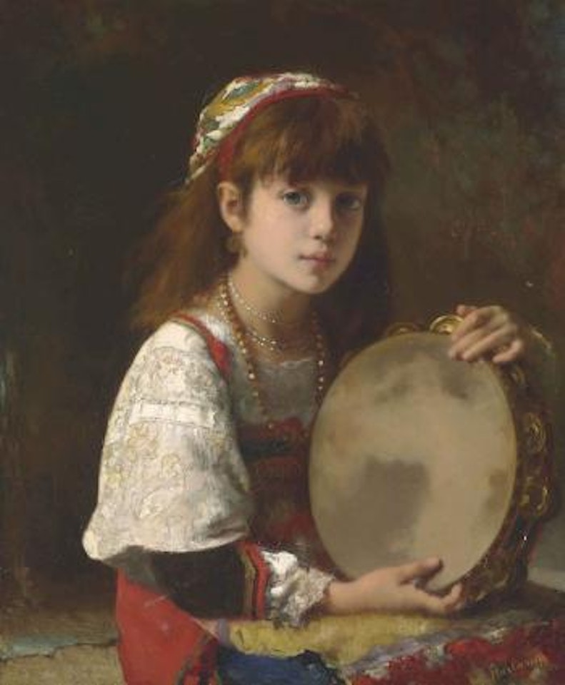 Girl with tambourine by Alexei Harlamoff