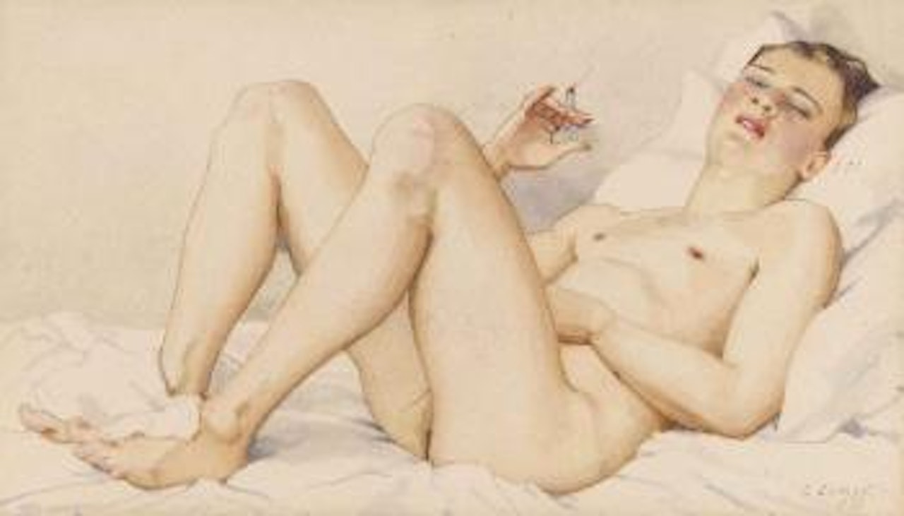 Male nude with cigarette by Konstantin Somov