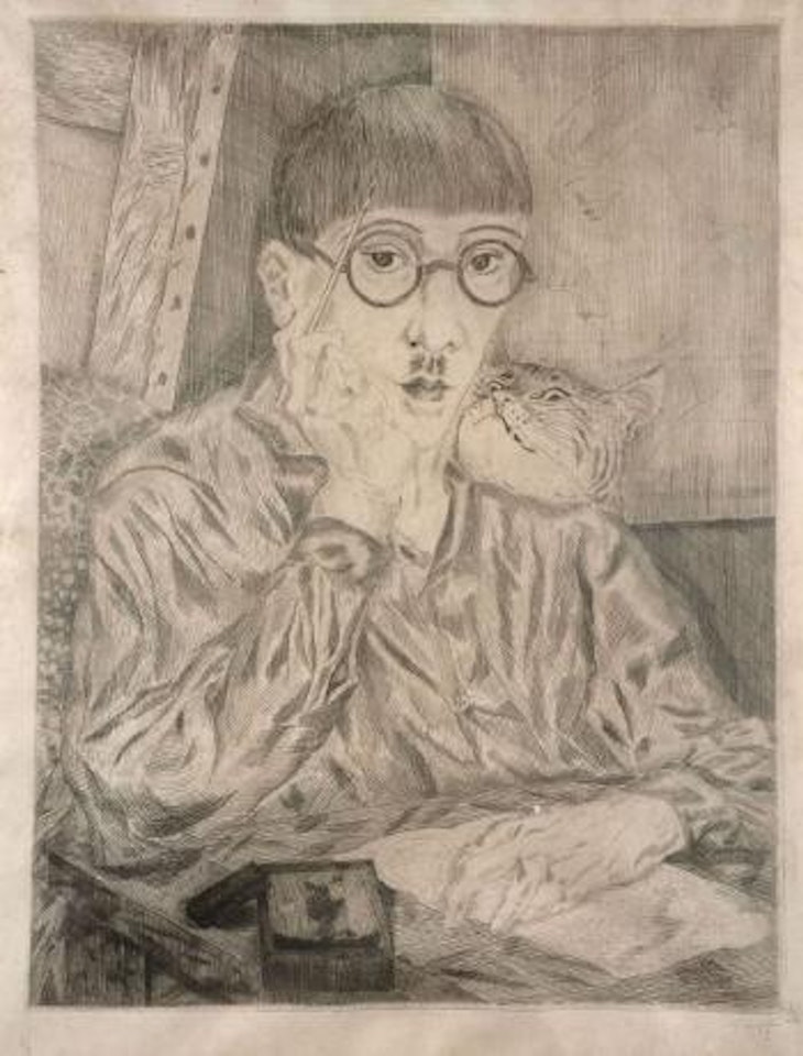 Autuportrait au chat by Leonard Tsuguharu Foujita