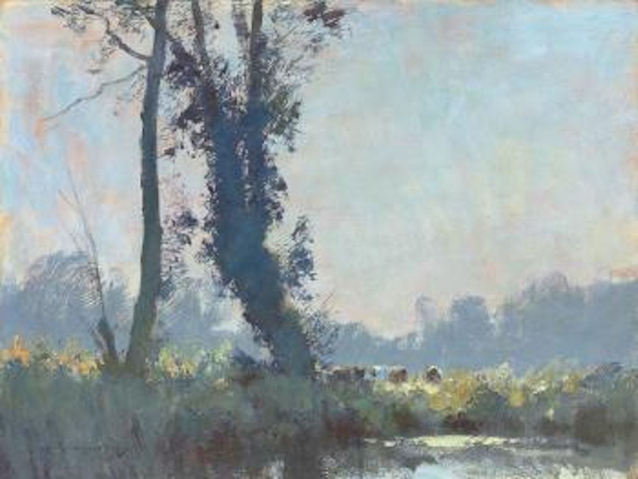Trees and cattle near Barton Mills, Suffolk by Edward Seago