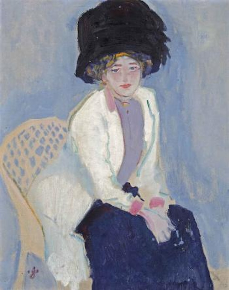 A portrait of Greet with a hat by Jan Sluyters