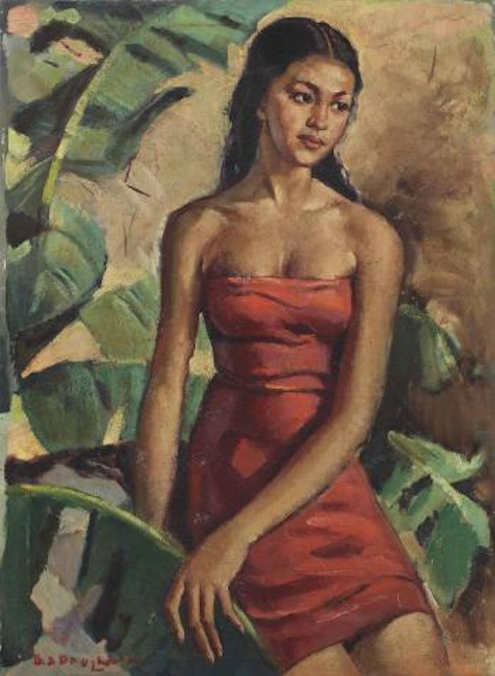 Indonesian woman in red by Raden Basoeki Abdullah