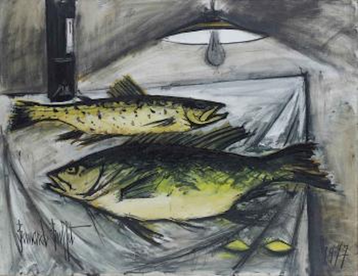 Une Truite Et Un Gros Poisson Vert I by Bernard Buffet