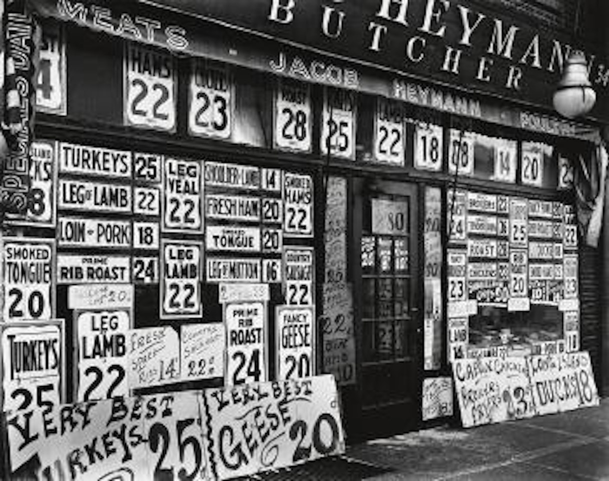 Jacob Heymann butcher shop, 345 Sixth Avenue by Berenice Abbott