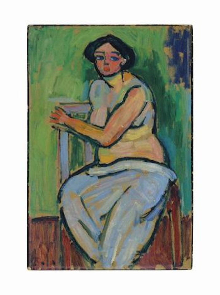 Sitzender Halbakt mit blauem Rock by Alexej von Jawlensky