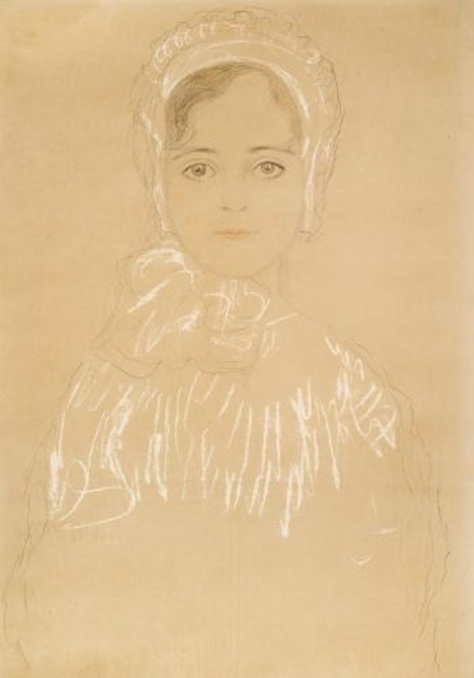Mädchenbrustbild Von Vorne Mit Häubchen (Portrait of a Girl with a Hat) by Gustav Klimt