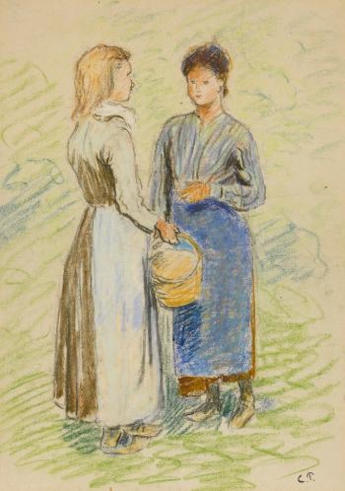 Jeunes Paysannes Causant by Camille Pissarro