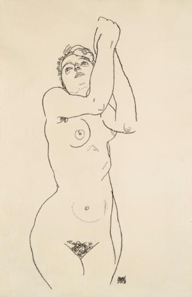 Stehender Akt Mit Erhobenen Armen (Standing Nude with Raised Arms) by Egon Schiele