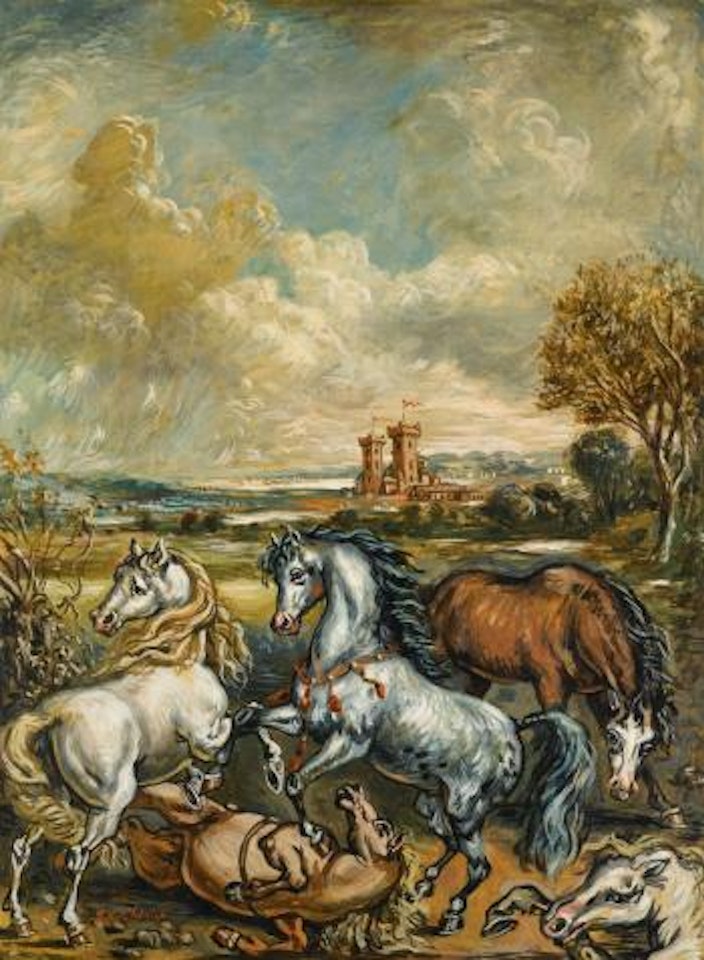 Lotta Di Cavalli In Un Paese (Horses battling in a Landscape) by Giorgio de Chirico