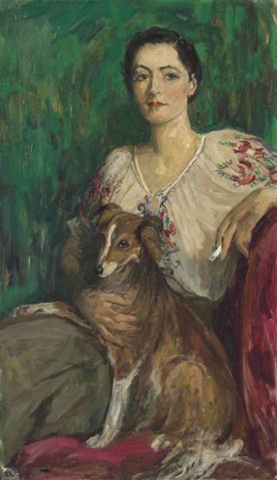 Miss Delphine Reynolds And Her Sheltie by John Lavery