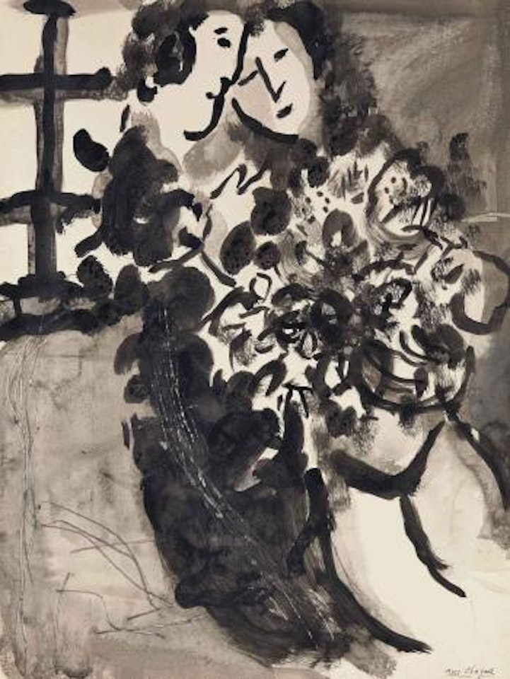 Les Amoureux Devant La Fenêtre Au Bouquet De Fleurs by Marc Chagall