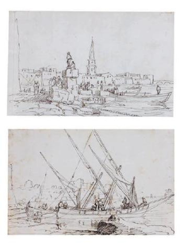 Bateaux. Vue d’une ville by Claude Joseph Vernet