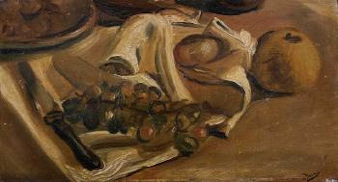 Fruits et couteau sur une nappe by Andre Derain