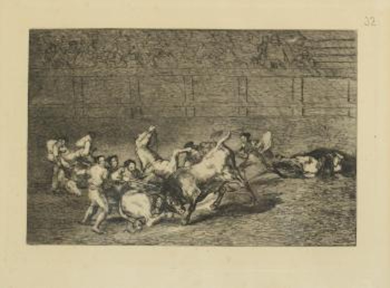 Two Teams of Picadors thrown one after the other by a Single Bull by Francisco José de Goya