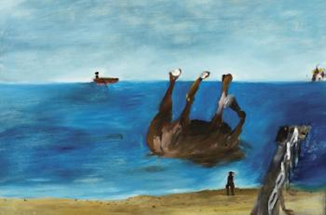 Horse rolling on a beach by Sidney Nolan