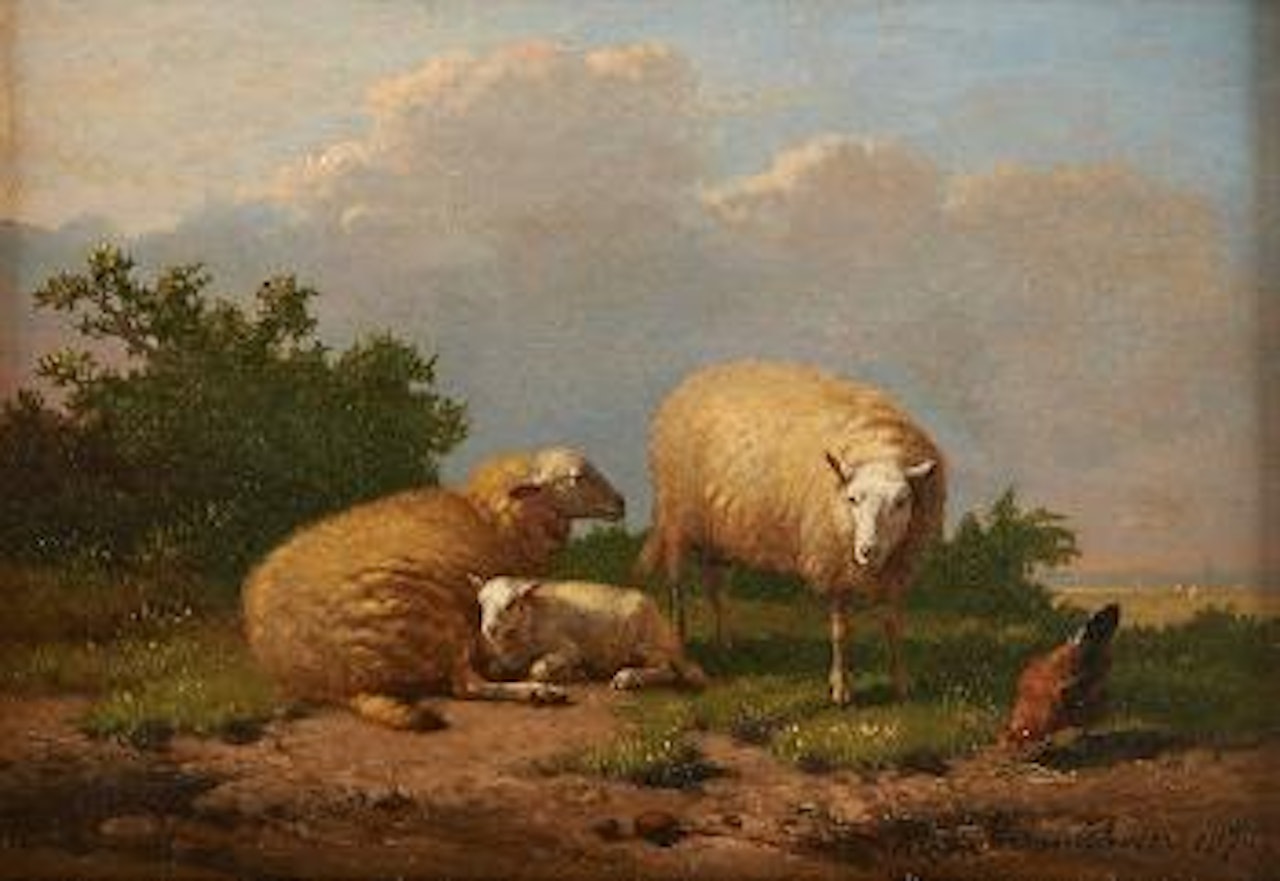 Poule et moutons by Eugène Joseph Verboeckhoven