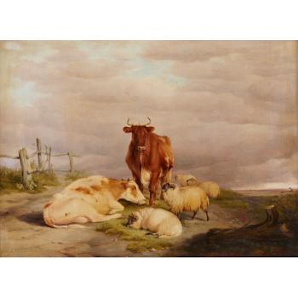 Sheep And Cattle By A Tidal Flat by Thomas Sidney Cooper