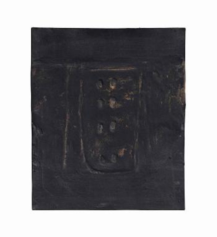 Negre Amb Dues Clivelles Blanques (Black With Perforated Forms) by Antoni Tapies