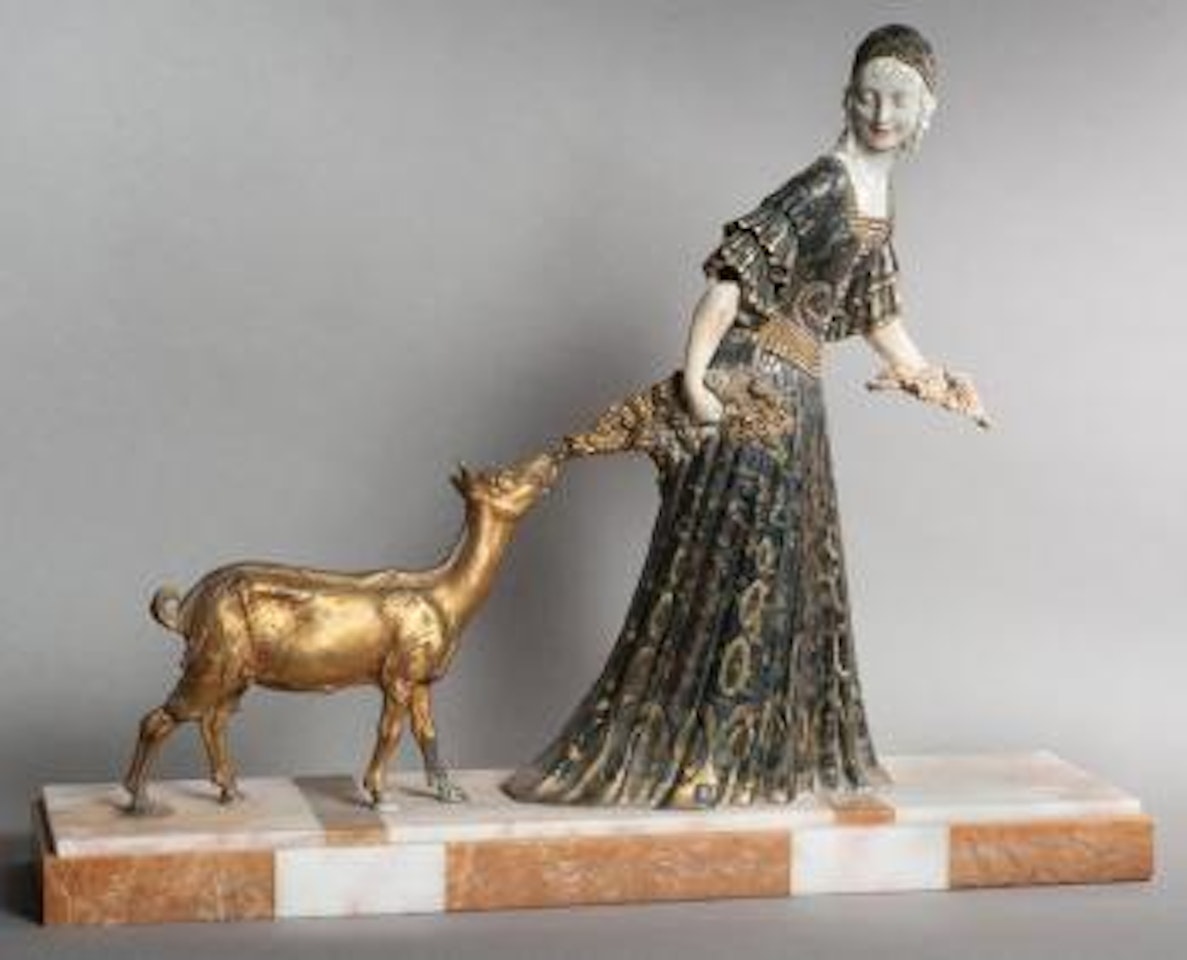 Jeune paysanne et une chèvre by Demetre Chiparus