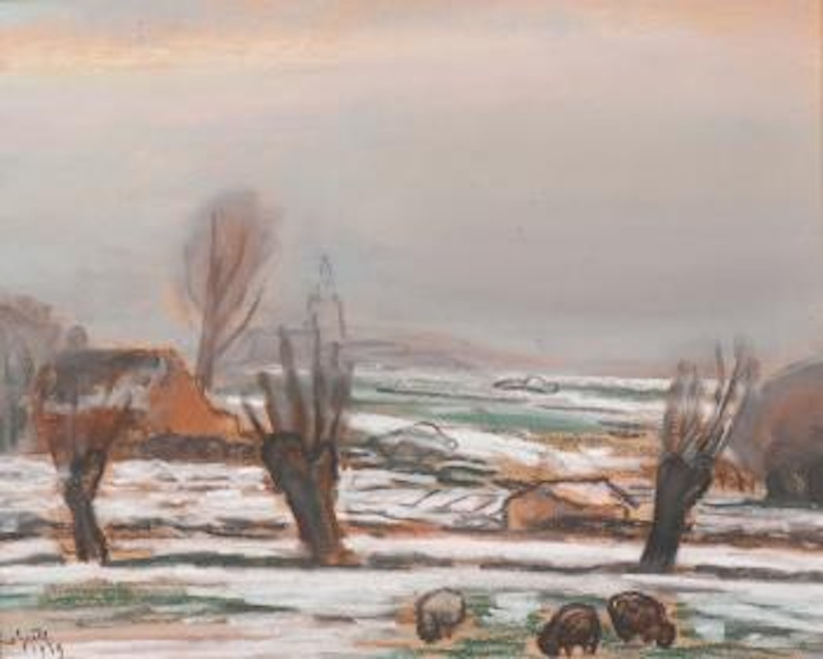 Heather landscape in winter by Leo Gestel