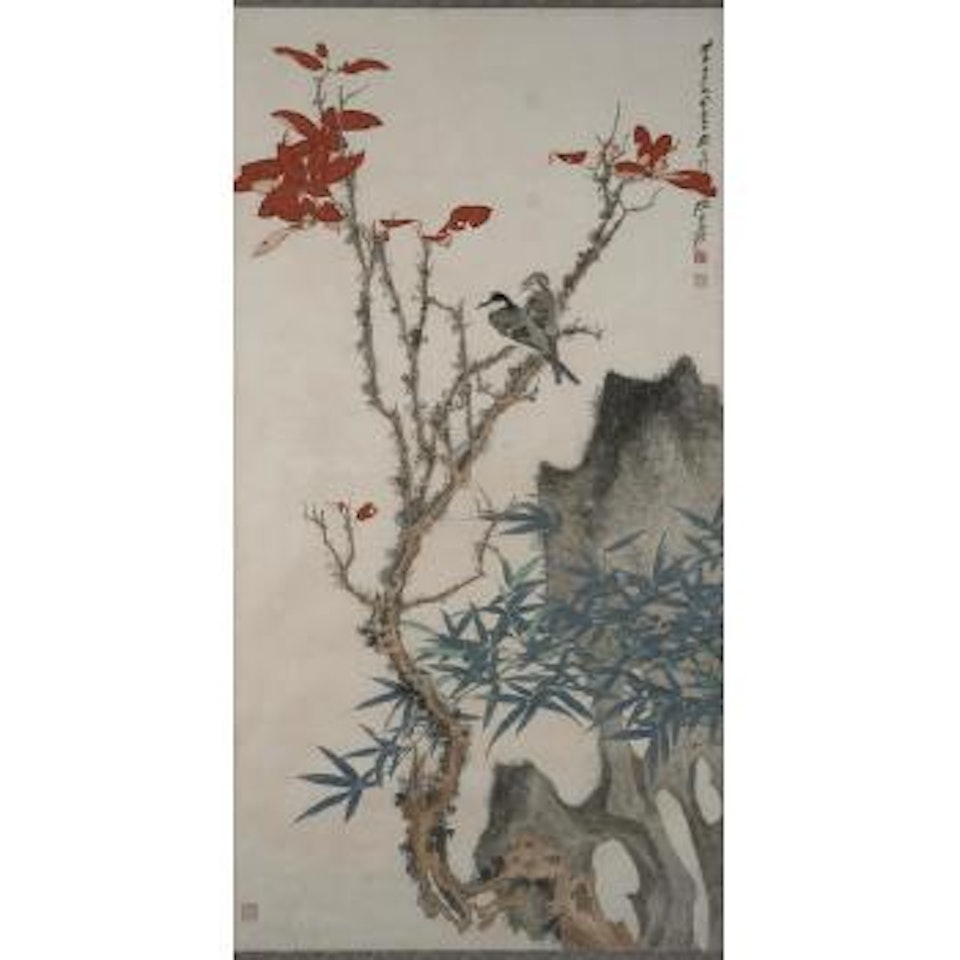 A Pair Perched Amidst Red Leaves by Zhang Daqian