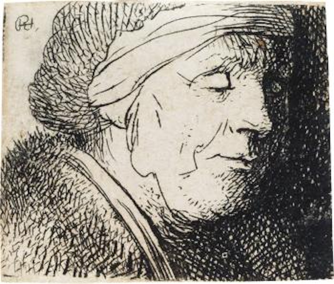 Head of an Old Woman. The Artist's Mother Seated, in Widow's Dress and Black Gloves by Attributed to Rembrandt Harmensz van Rijn