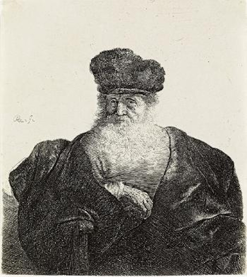 Old Man with Beard, Fur Cap and Velvet Cloak by Attributed to Rembrandt Harmensz van Rijn
