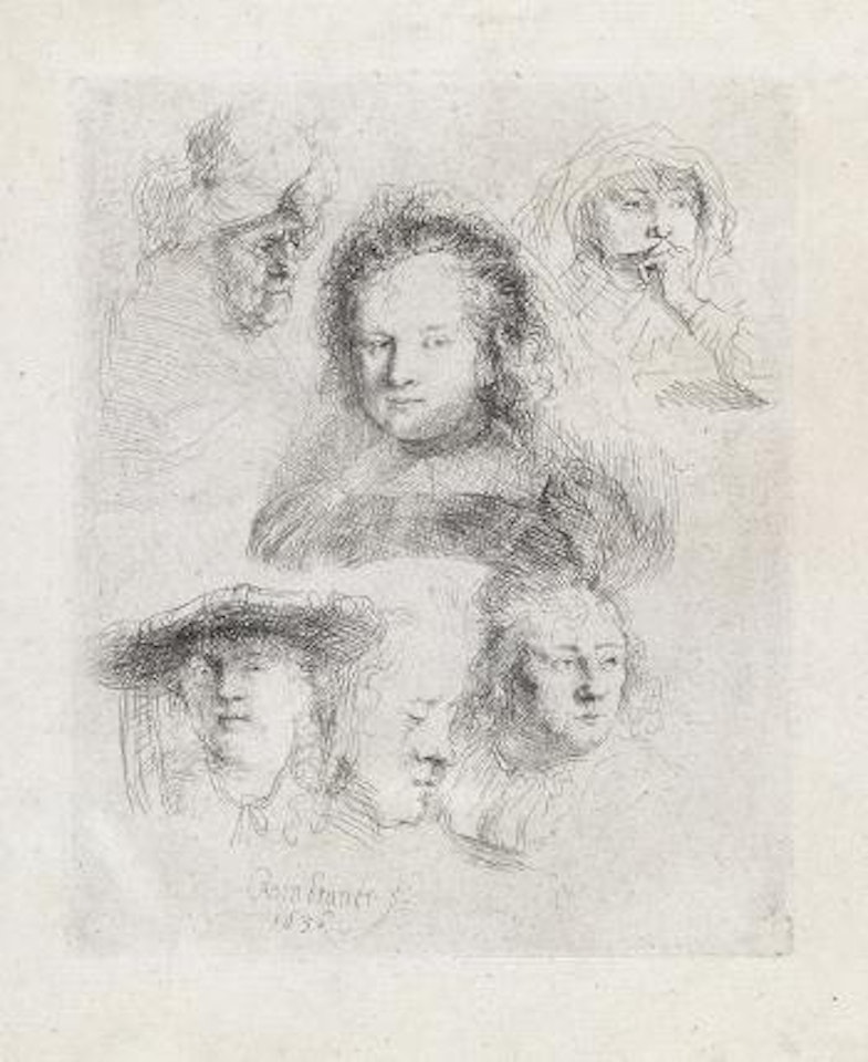 Sheet of Studies: Head of Saskia and Others by Attributed to Rembrandt Harmensz van Rijn